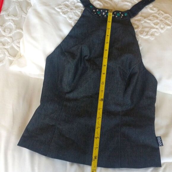 XOXO Denim Jewelled  Neck Halter Top - Picture 9 of 11